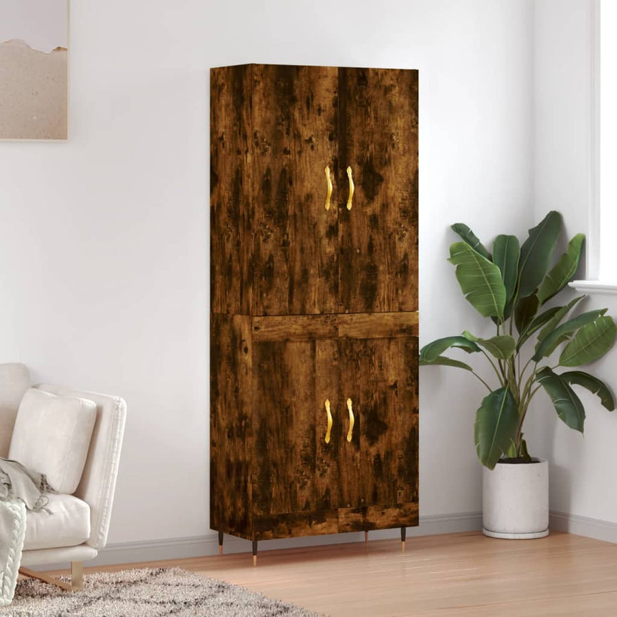 Hoge Kast 69,5X34X180 Cm Bewerkt Hout Kleurig Gerookt eiken