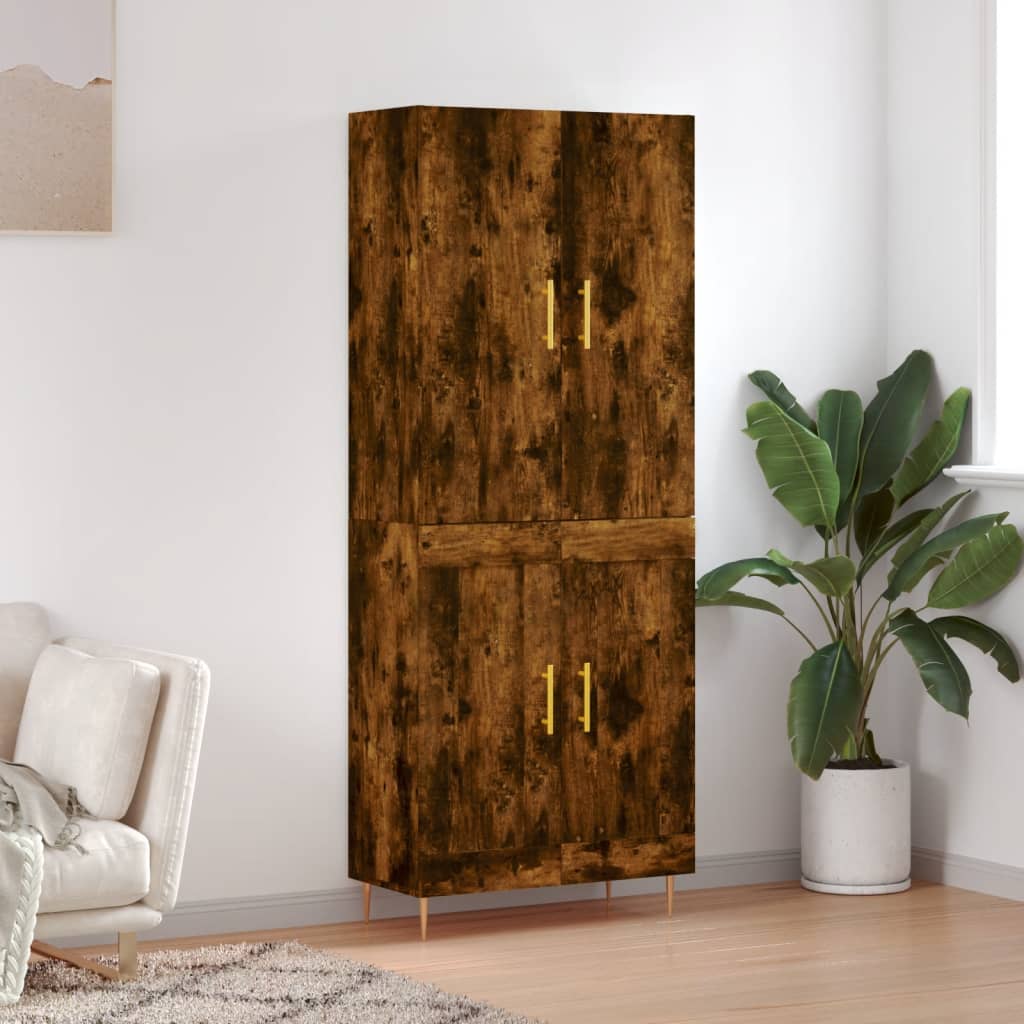 Hoge kast 69,5x34x180 cm bewerkt hout gerookt eikenkleurig