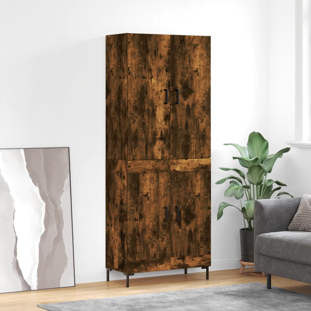Hoge Kast 69,5X34X180 Cm Bewerkt Hout Kleurig Gerookt eiken