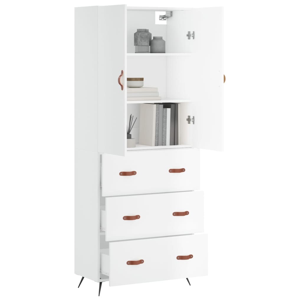 Hoge kast 69,5x34x180 cm bewerkt hout wit