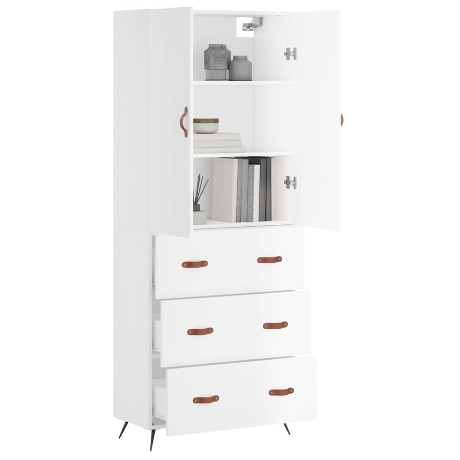 Hoge kast 69,5x34x180 cm bewerkt hout wit