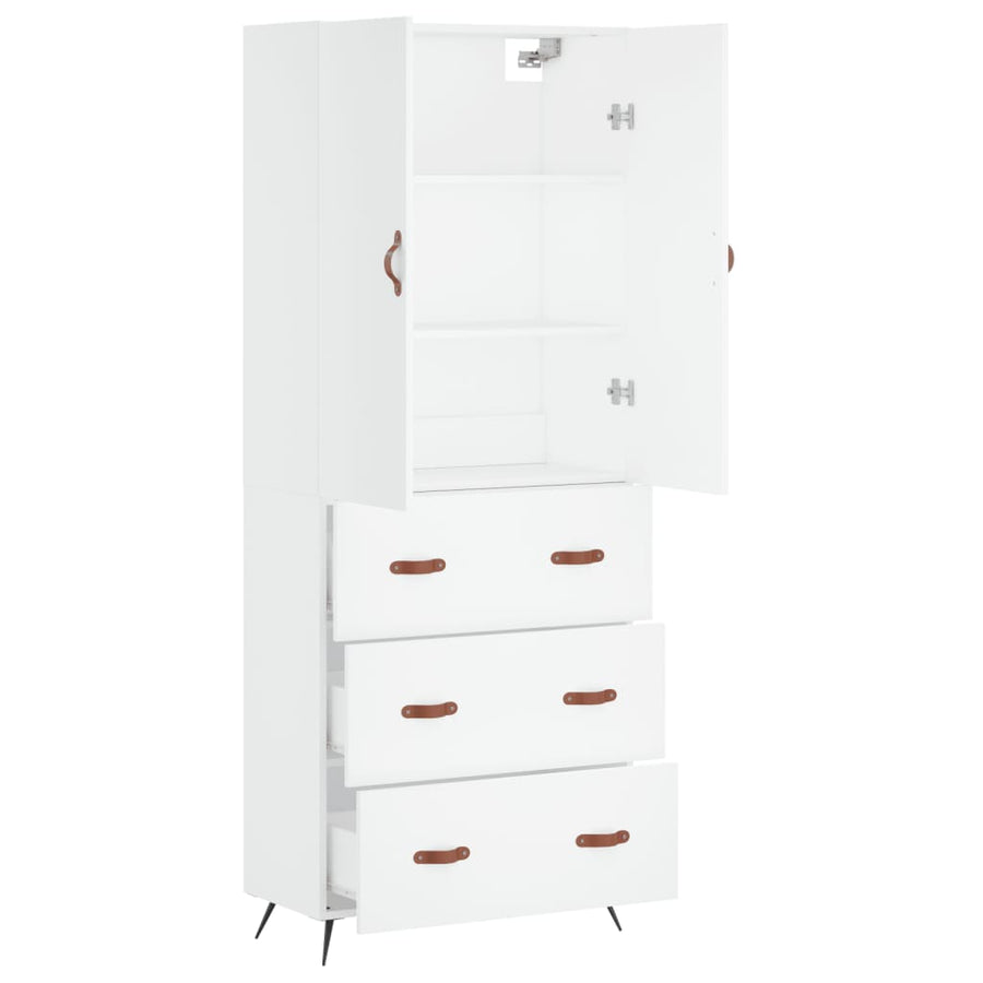 Hoge kast 69,5x34x180 cm bewerkt hout wit