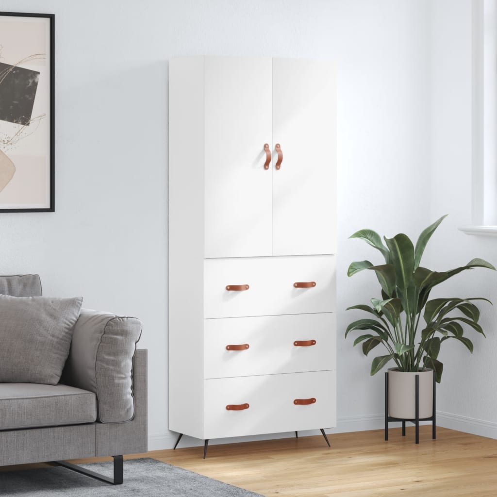 Hoge kast 69,5x34x180 cm bewerkt hout wit