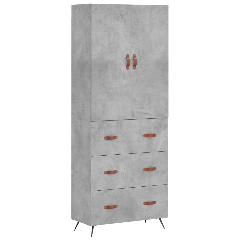 Hoge kast 69,5x34x180 cm bewerkt hout betongrijs