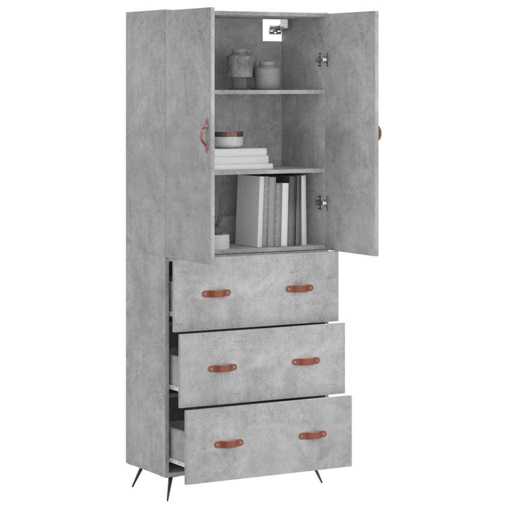 Hoge kast 69,5x34x180 cm bewerkt hout betongrijs