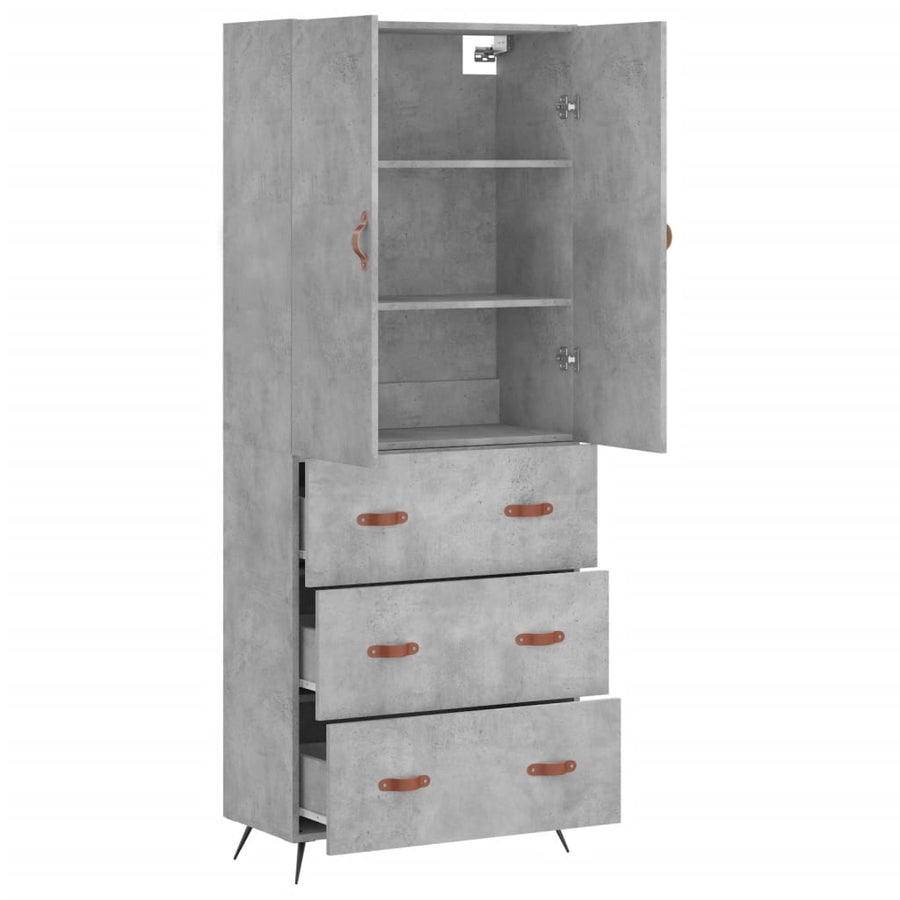 Hoge kast 69,5x34x180 cm bewerkt hout betongrijs