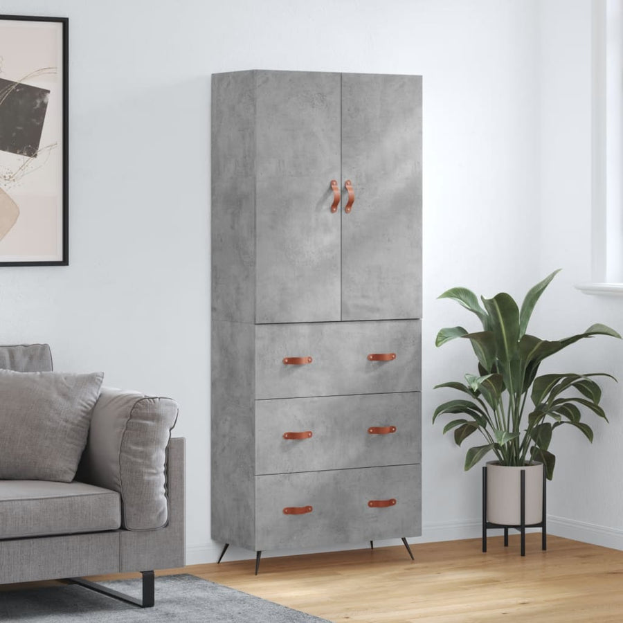 Hoge kast 69,5x34x180 cm bewerkt hout betongrijs
