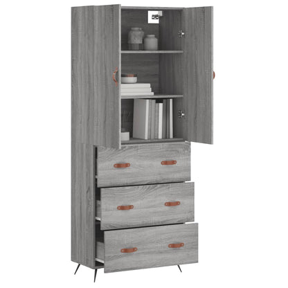 Hoge kast 69,5x34x180 cm bewerkt hout grijs sonoma eikenkleurig