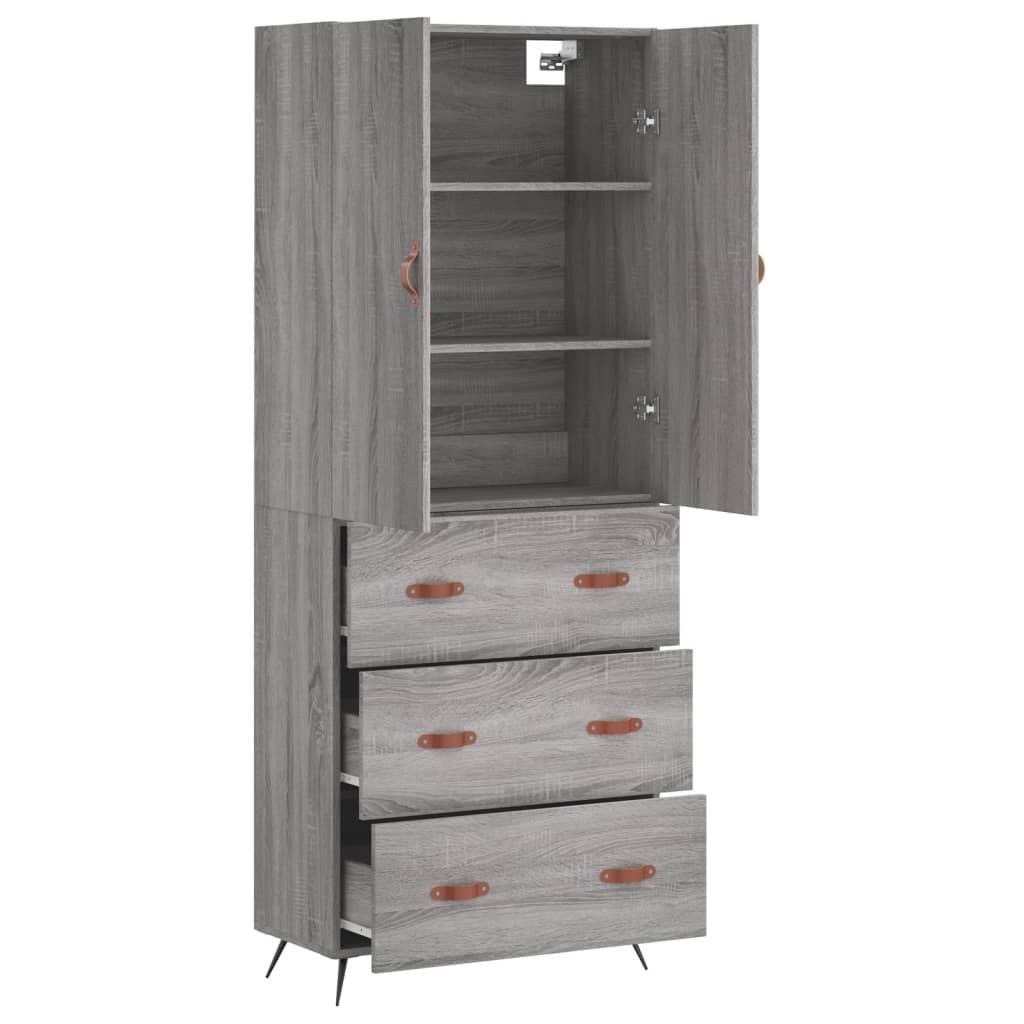 Hoge kast 69,5x34x180 cm bewerkt hout grijs sonoma eikenkleurig