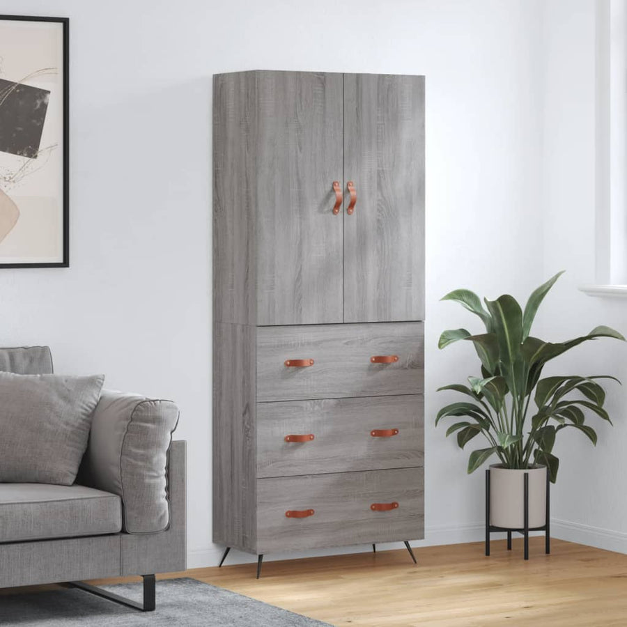 Hoge kast 69,5x34x180 cm bewerkt hout grijs sonoma eikenkleurig
