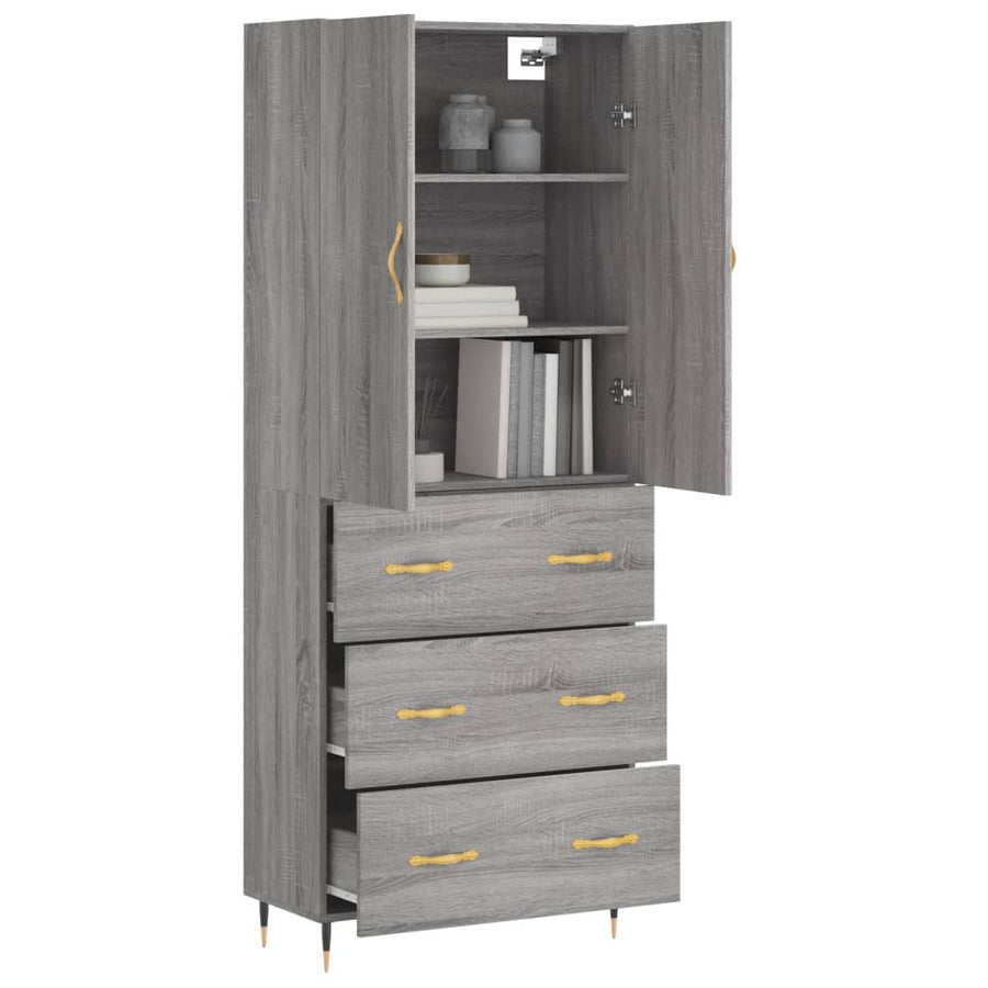 Hoge Kast 69,5X34X180 Cm Bewerkt Hout Grijs Sonoma Eikenkleurig