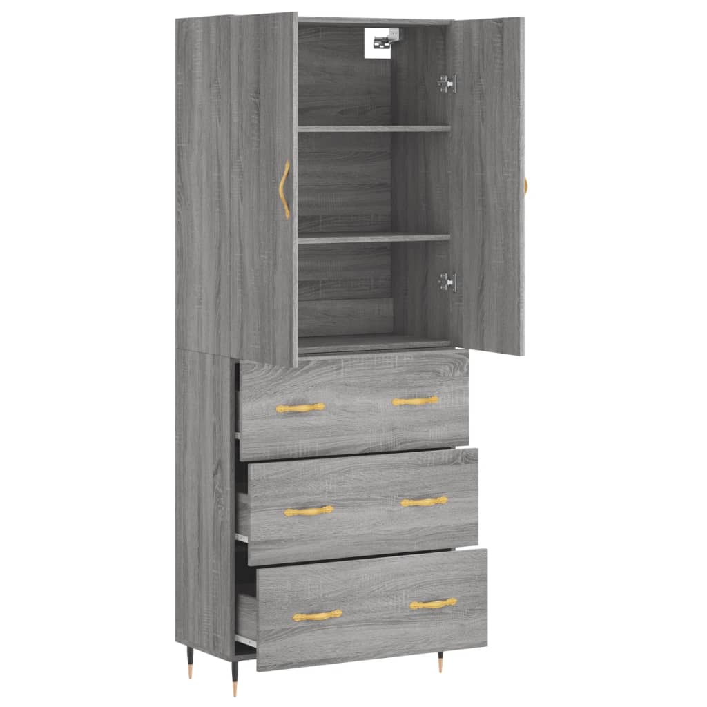 Hoge Kast 69,5X34X180 Cm Bewerkt Hout Grijs Sonoma Eikenkleurig