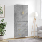 Hoge kast 69,5x34x180 cm bewerkt hout betongrijs