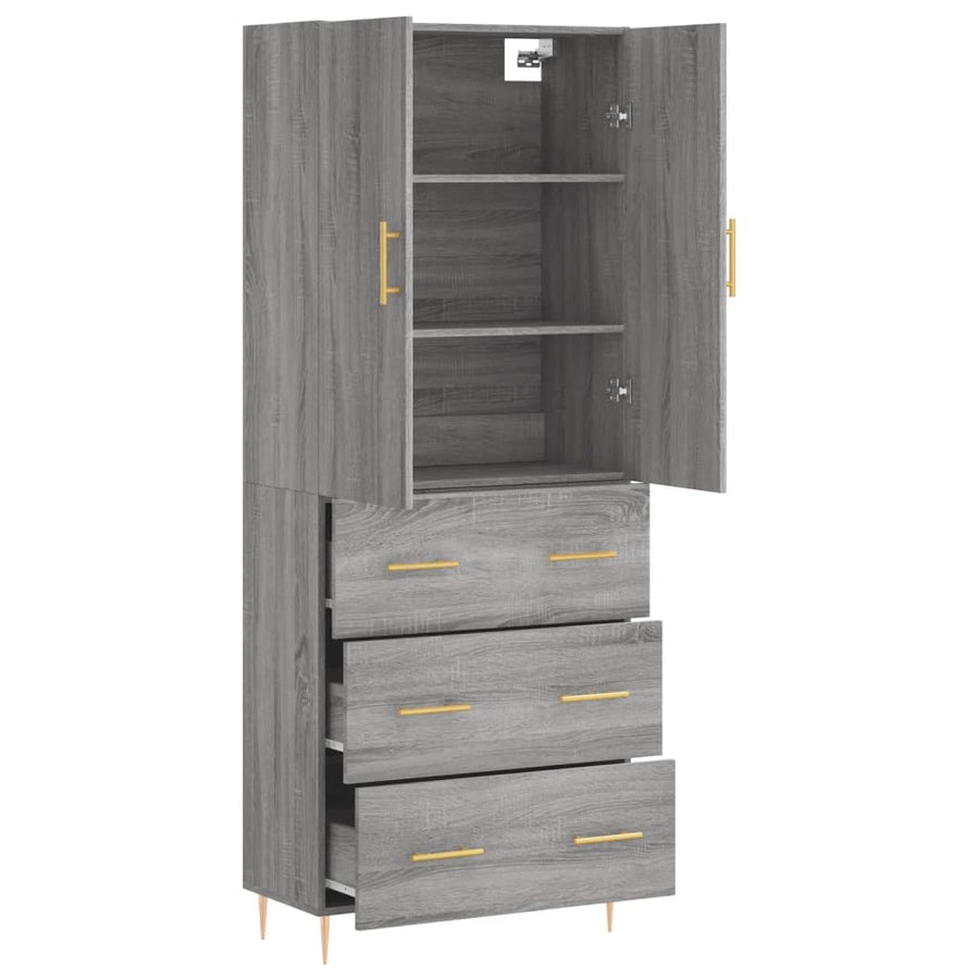Hoge Kast 69,5X34X180 Cm Bewerkt Hout Grijs Sonoma Eikenkleurig