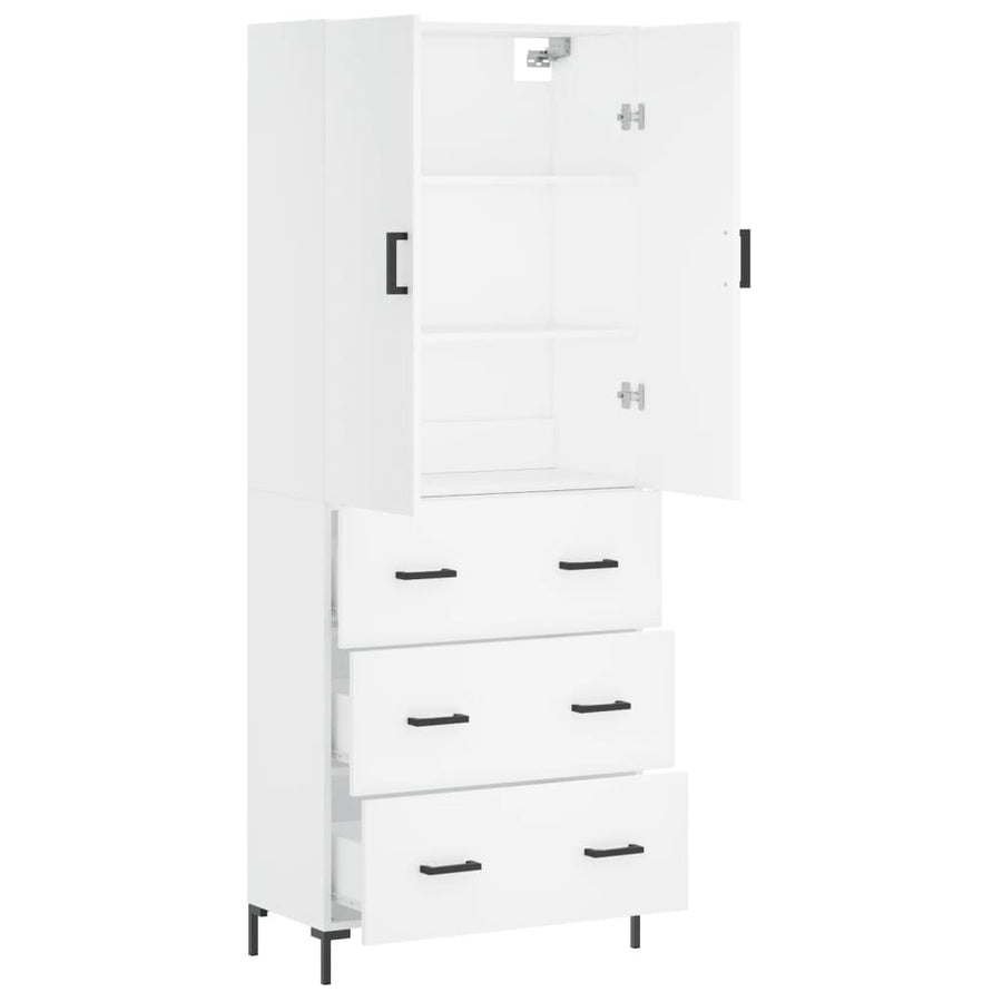 Hoge kast 69,5x34x180 cm bewerkt hout wit