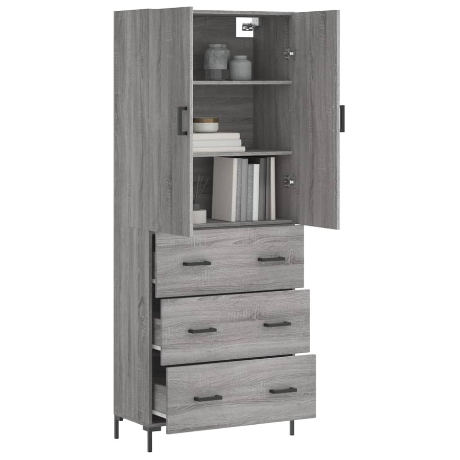 Hoge Kast 69,5X34X180 Cm Bewerkt Hout Eikenkleurig Grijs sonoma