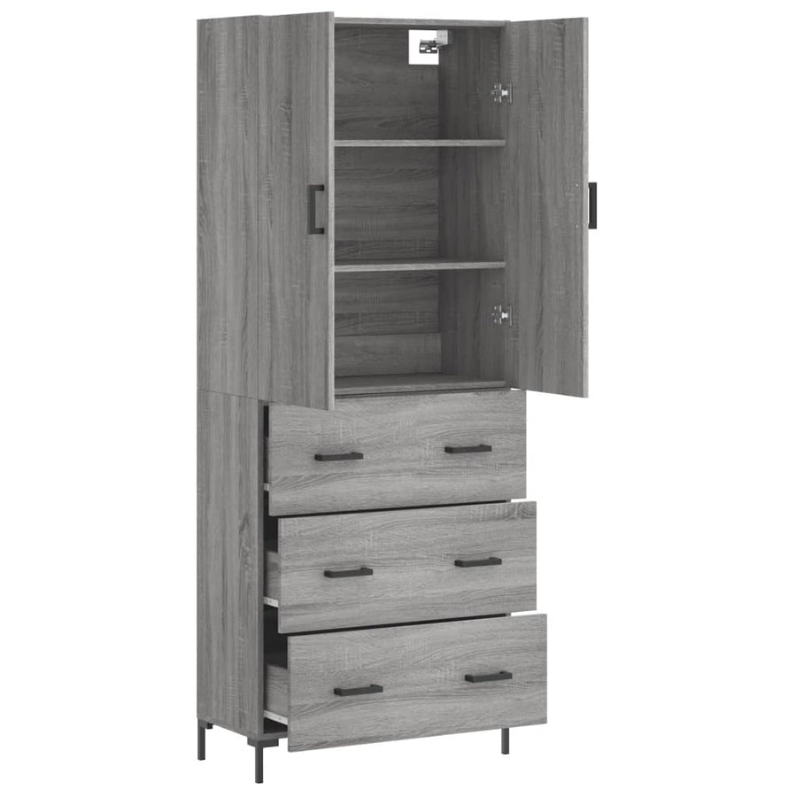 Hoge Kast 69,5X34X180 Cm Bewerkt Hout Eikenkleurig Grijs sonoma
