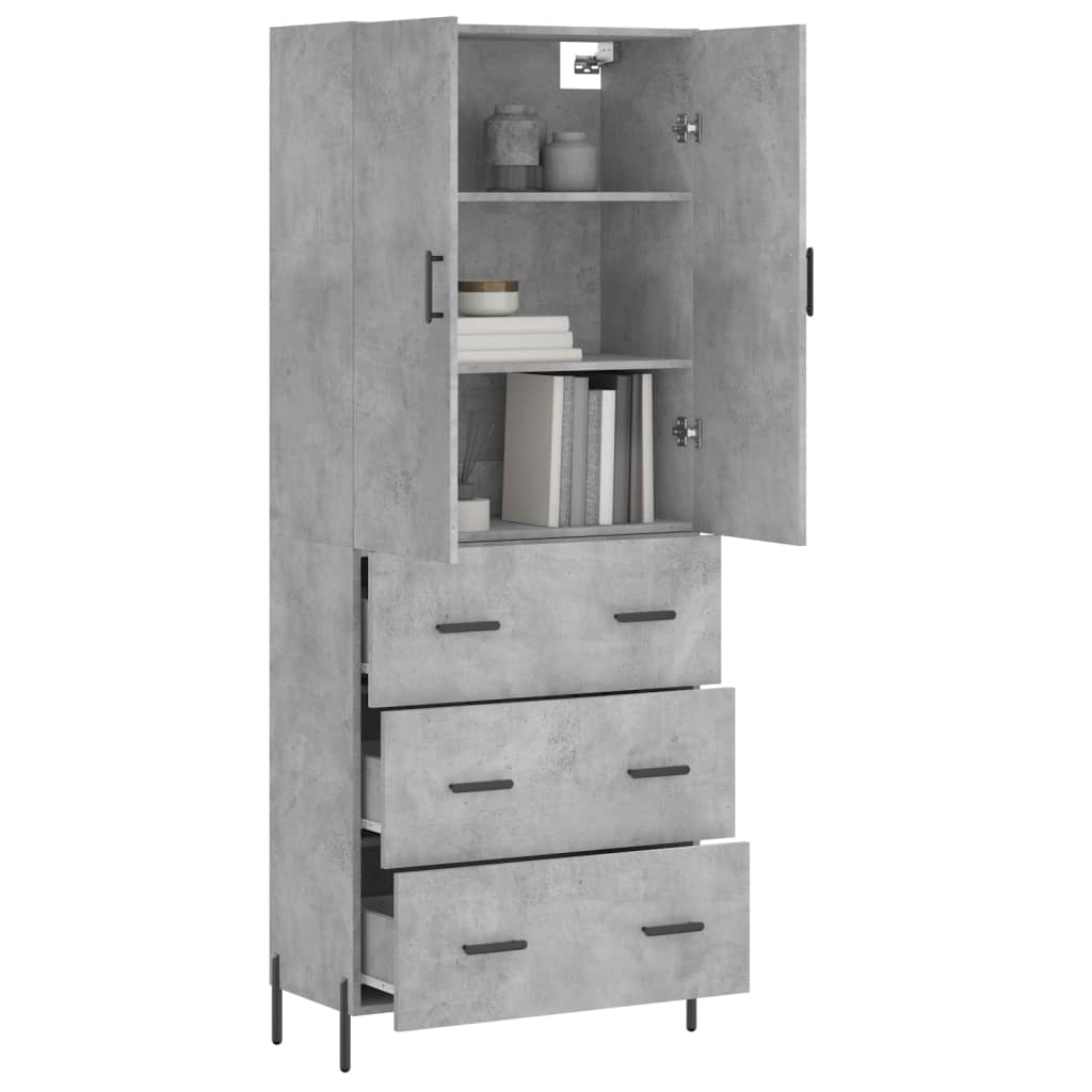 Hoge Kast 69,5X34X180 Cm Bewerkt Hout Betongrijs
