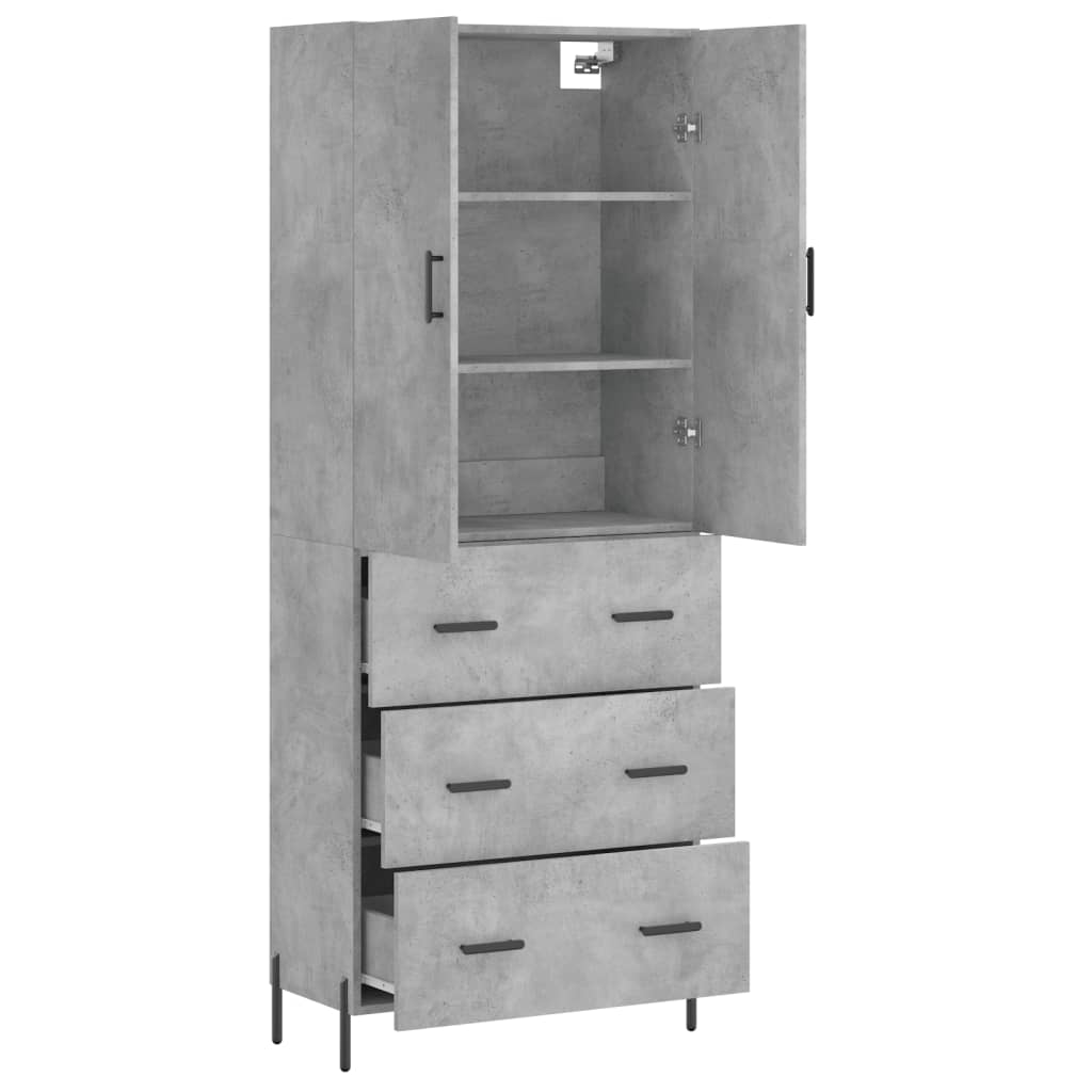 Hoge Kast 69,5X34X180 Cm Bewerkt Hout Betongrijs