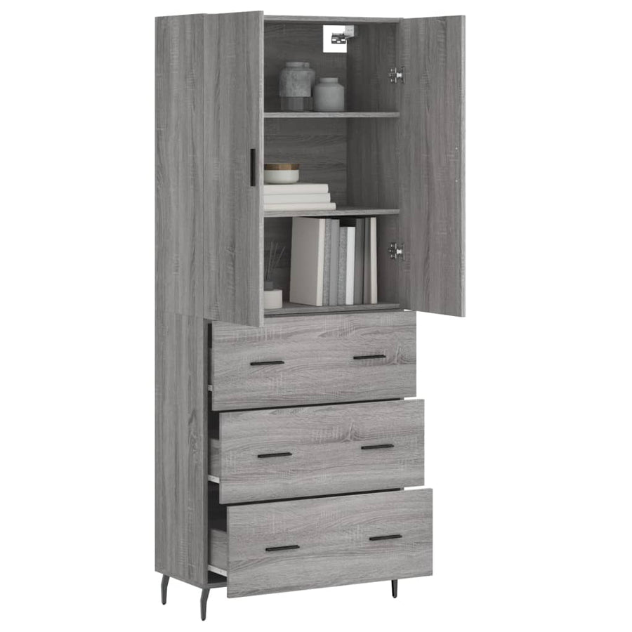 Hoge Kast 69,5X34X180 Cm Bewerkt Hout Eikenkleurig Grijs sonoma