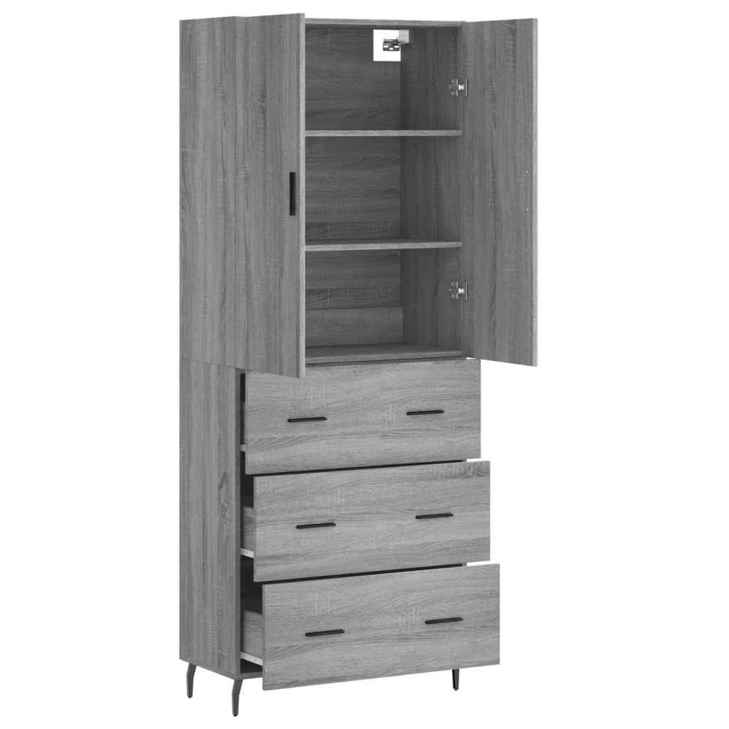 Hoge Kast 69,5X34X180 Cm Bewerkt Hout Eikenkleurig Grijs sonoma