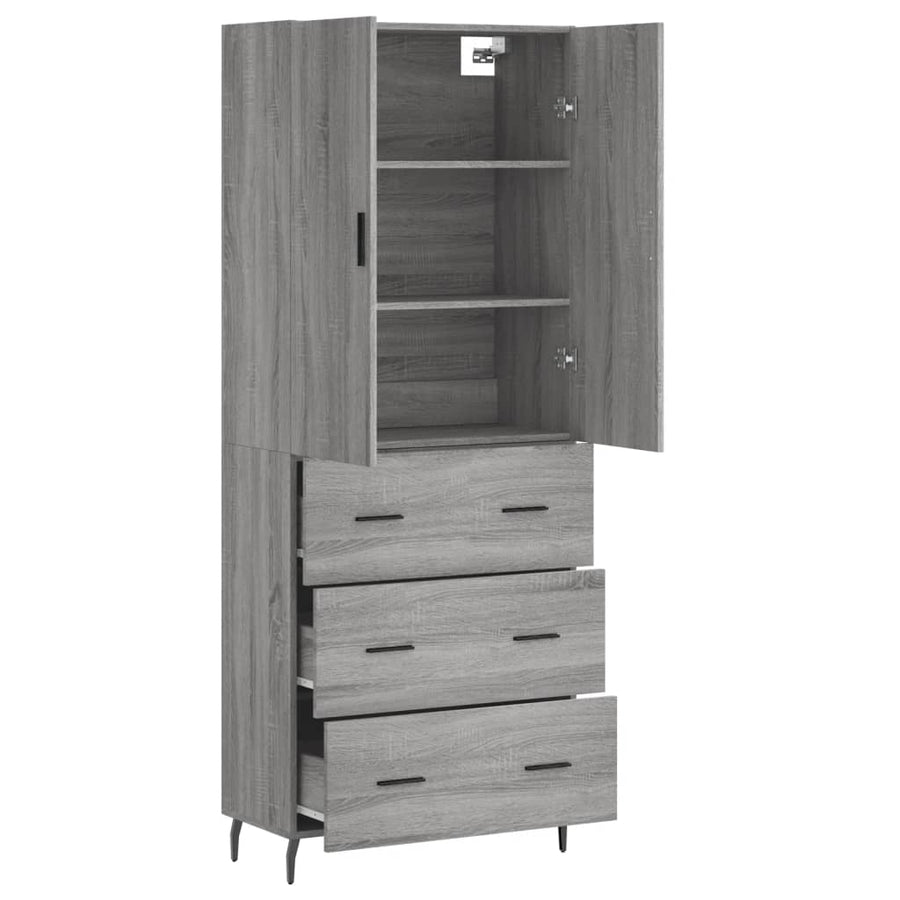 Hoge Kast 69,5X34X180 Cm Bewerkt Hout Eikenkleurig Grijs sonoma