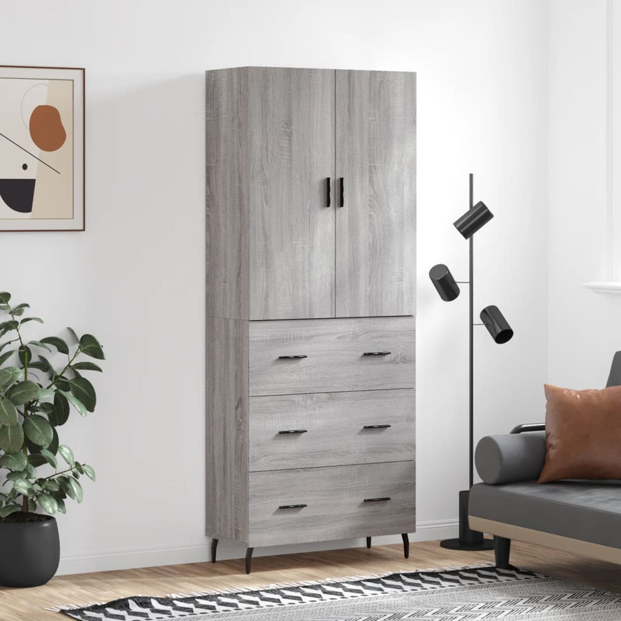 Hoge Kast 69,5X34X180 Cm Bewerkt Hout Eikenkleurig Grijs sonoma