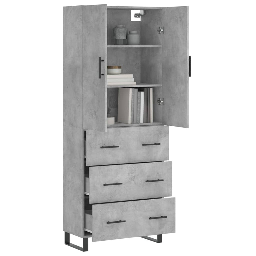 Hoge Kast 69,5X34X180 Cm Bewerkt Hout Betongrijs