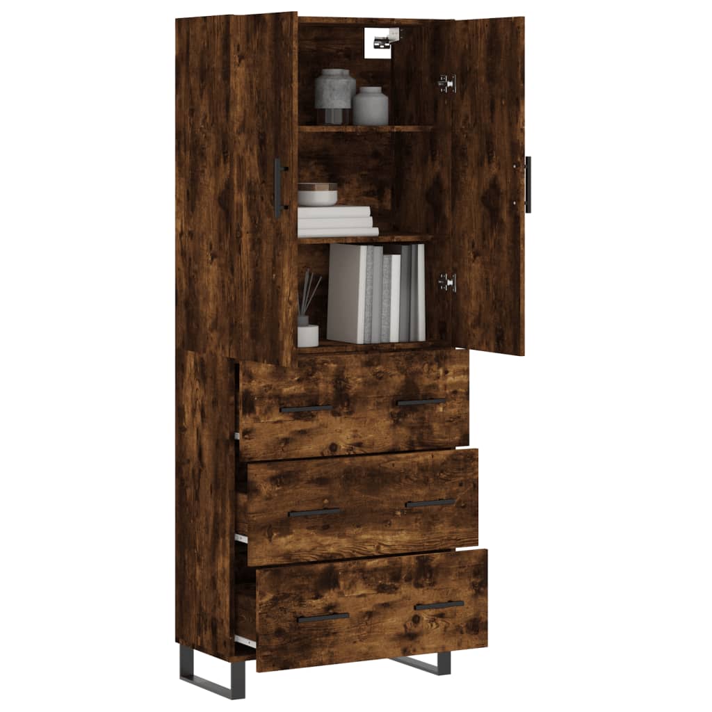Hoge kast 69,5x34x180 cm bewerkt hout gerookt eikenkleurig