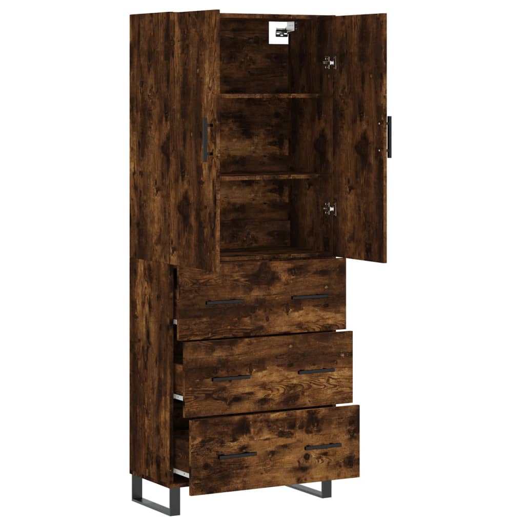 Hoge kast 69,5x34x180 cm bewerkt hout gerookt eikenkleurig