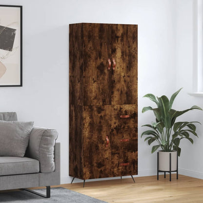 Hoge kast 69,5x34x180 cm bewerkt hout gerookt eikenkleurig