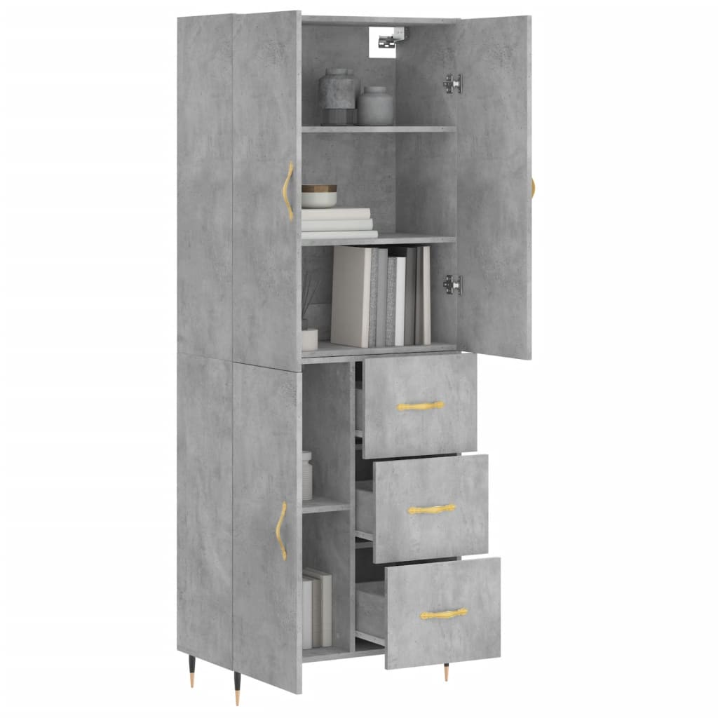 Hoge Kast 69,5X34X180 Cm Bewerkt Hout Betongrijs