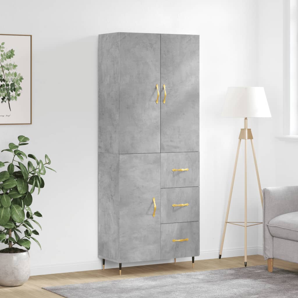 Hoge Kast 69,5X34X180 Cm Bewerkt Hout Betongrijs