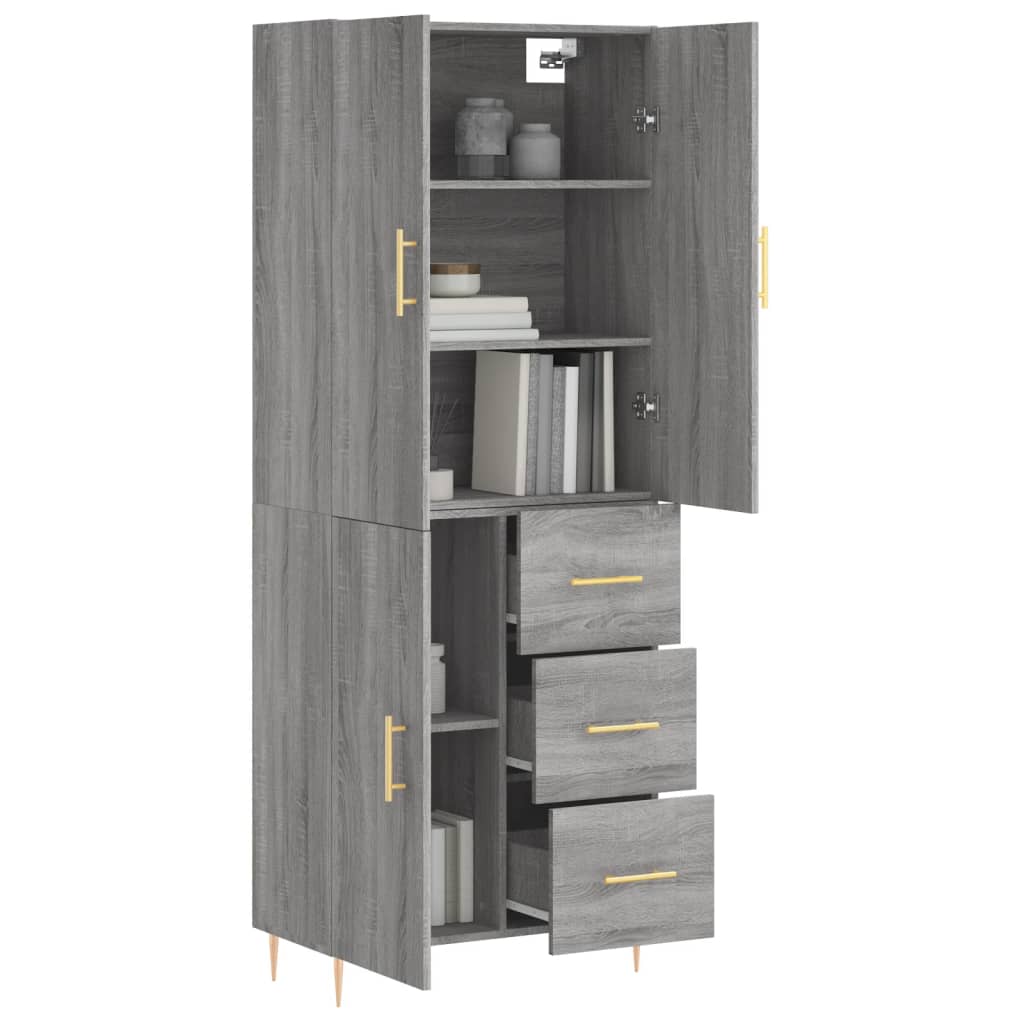 Hoge Kast 69,5X34X180 Cm Bewerkt Hout Grijs Sonoma Eikenkleurig