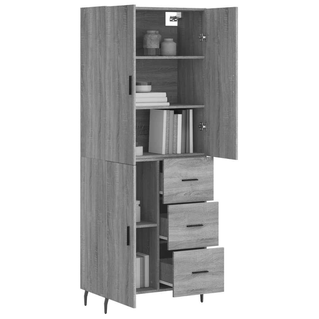 Hoge Kast 69,5X34X180 Cm Bewerkt Hout Grijs Sonoma Eikenkleurig