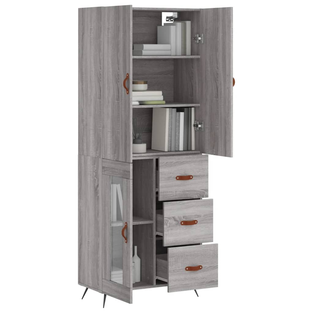 Hoge Kast 69,5X34X180 Cm Bewerkt Hout Eikenkleurig Grijs sonoma