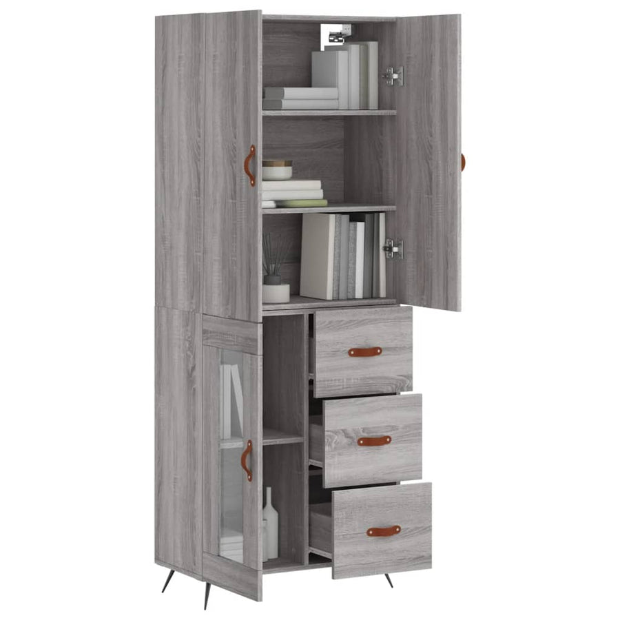 Hoge Kast 69,5X34X180 Cm Bewerkt Hout Eikenkleurig Grijs sonoma