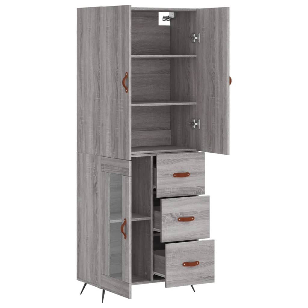 Hoge Kast 69,5X34X180 Cm Bewerkt Hout Eikenkleurig Grijs sonoma