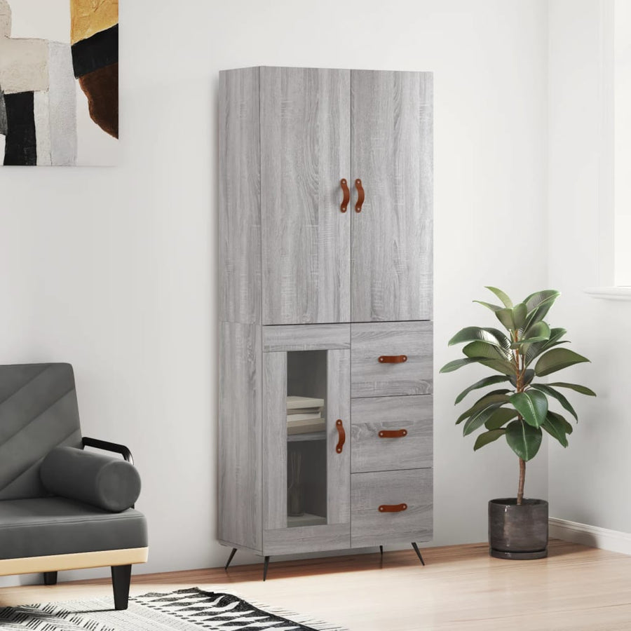 Hoge Kast 69,5X34X180 Cm Bewerkt Hout Eikenkleurig Grijs sonoma