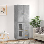 Tall cabinet 69.5x34x180 cm treated wood concrete grey