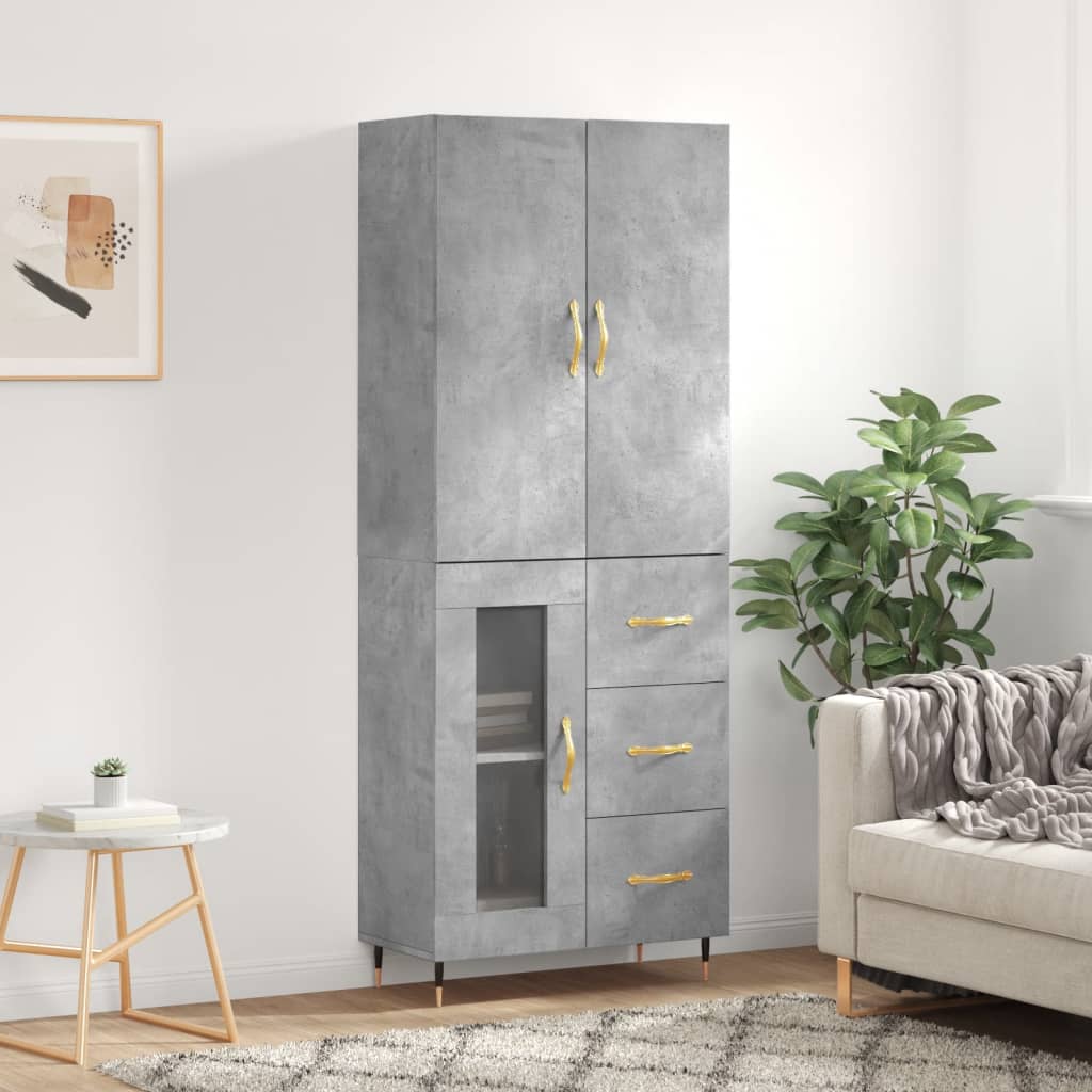 Hoge Kast 69,5X34X180 Cm Bewerkt Hout Betongrijs