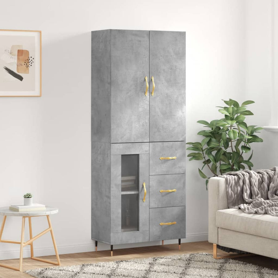 Hoge Kast 69,5X34X180 Cm Bewerkt Hout Betongrijs