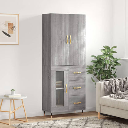 Hoge Kast 69,5X34X180 Cm Bewerkt Hout Grijs Sonoma Eikenkleurig