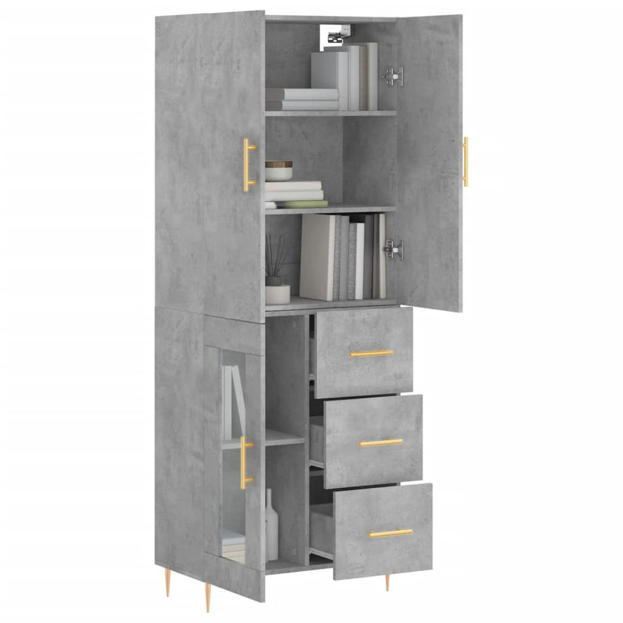 Hoge Kast 69,5X34X180 Cm Bewerkt Hout Betongrijs