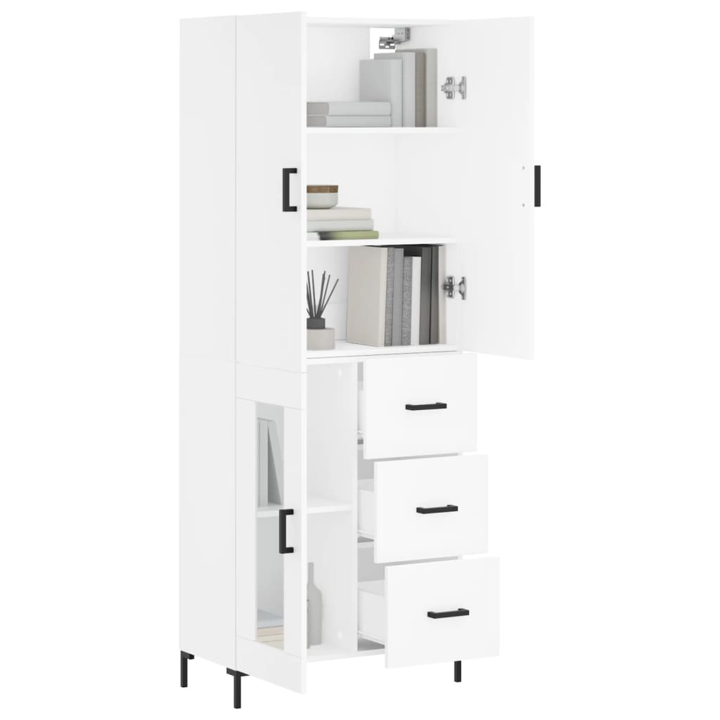 Hoge kast 69,5x34x180 cm bewerkt hout wit