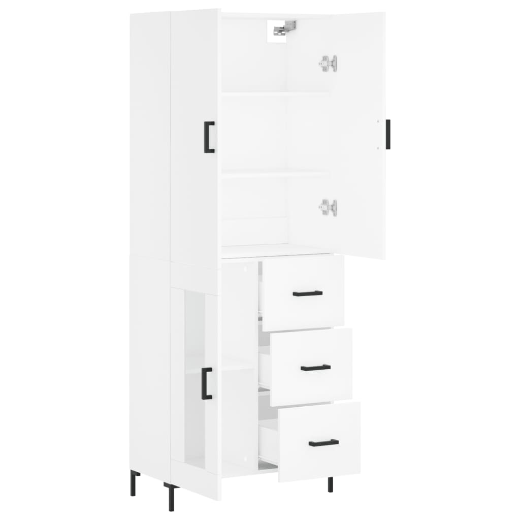 Hoge kast 69,5x34x180 cm bewerkt hout wit