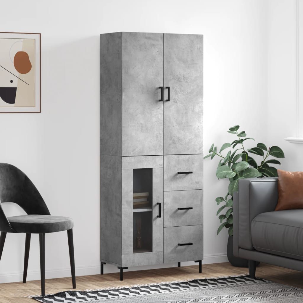 Hoge Kast 69,5X34X180 Cm Bewerkt Hout Betongrijs