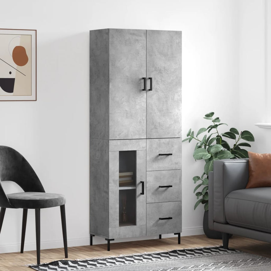 Hoge Kast 69,5X34X180 Cm Bewerkt Hout Betongrijs