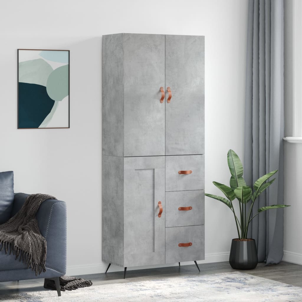 Hoge Kast 69,5X34X180 Cm Bewerkt Hout Betongrijs