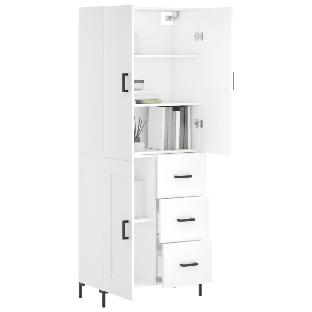 Hoge kast 69,5x34x180 cm bewerkt hout wit